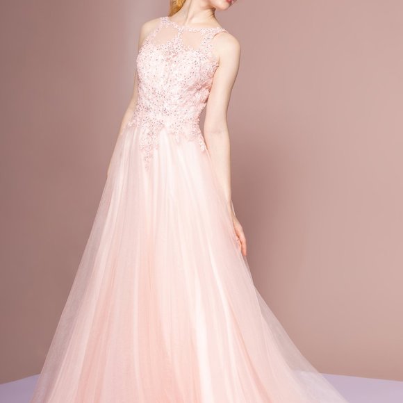 Illusion Neck Sequin Bodice Evening Dress GSGL2693